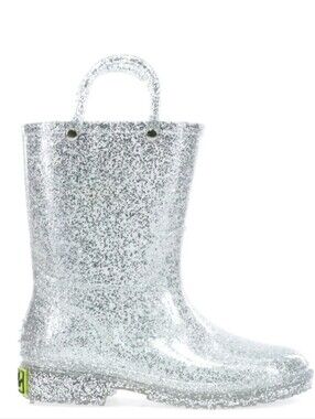 Western Chief Girls Silver Sparkle Rain Boots Size 1